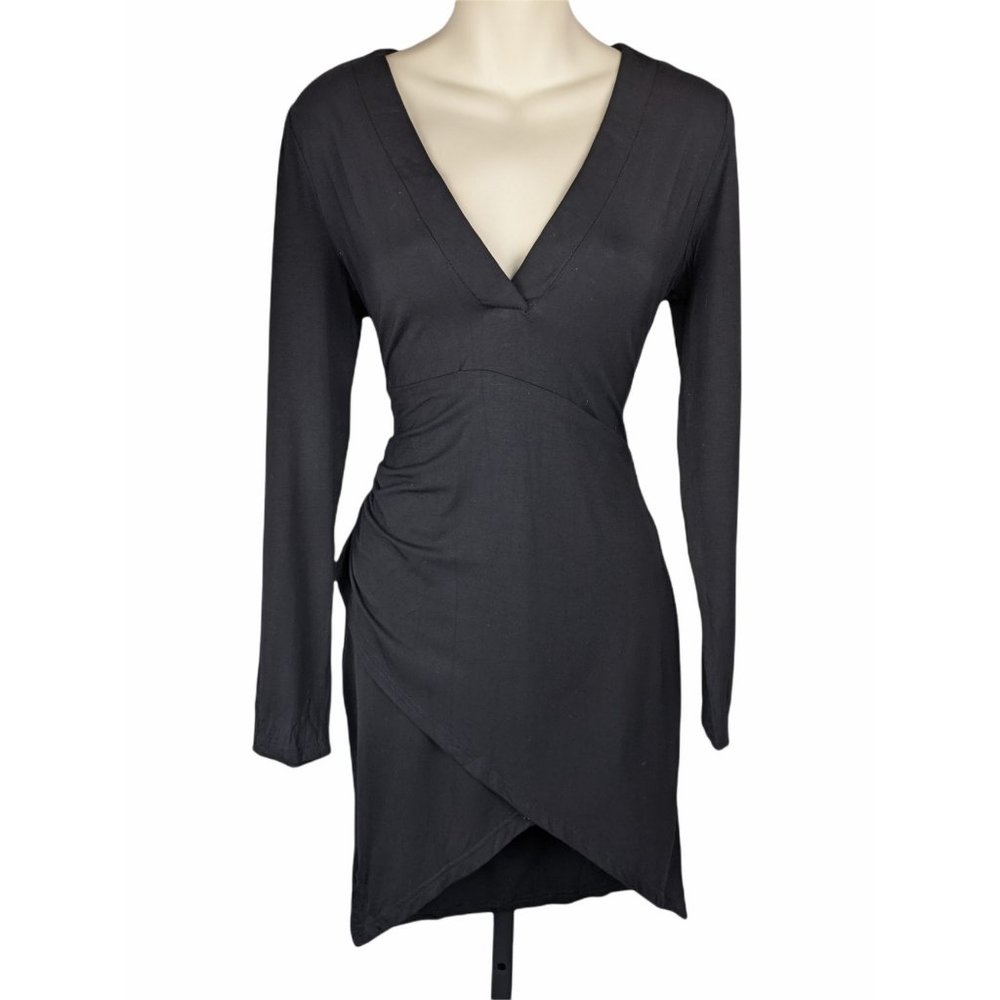 Sheinside Black Bodycon Faux Wrap Dress Soft Stret